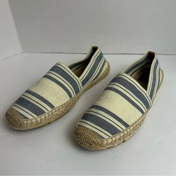 Tory Burch Cream Blue Striped CanvasEspadrilles Flats Womens Size 10.5