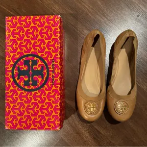 Tory Burch Dark Sand Caroline Ballet Flats - Size 10