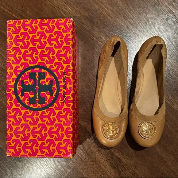 Tory Burch Dark Sand Caroline Ballet Flats - Size 10