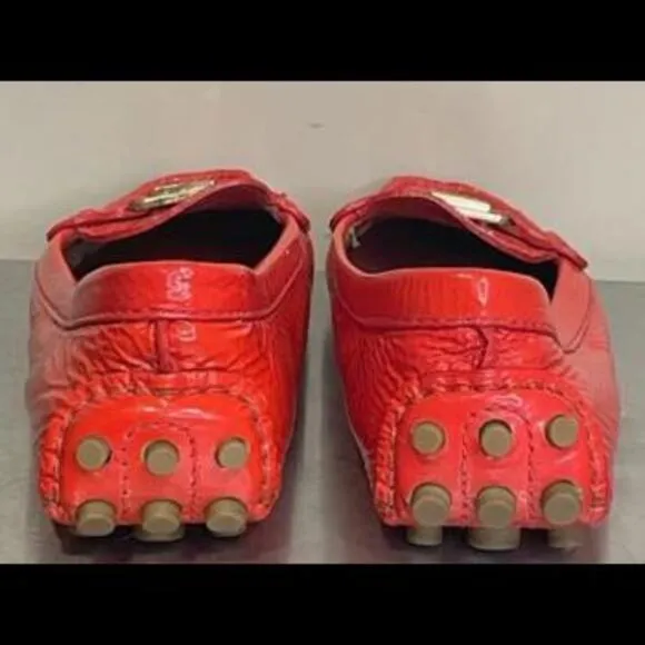 Tory Burch Designer Red Patent Crinkle Leather Flat Loafers Shoes Sz 7