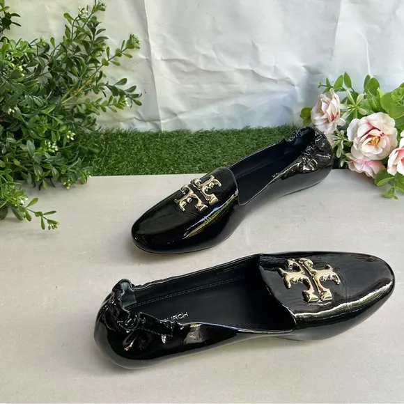 Tory Burch ELEANOR LOAFER women Black Patent Leather  Shoes size 7 new