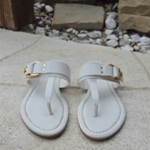 Tory Burch Elegant White Sandals with Gold Accents Size 7.5