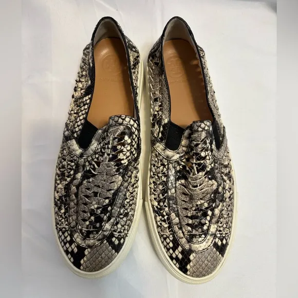 Tory Burch Huarache Weave Snakeskin Leather Slip On Sneaker Shoes Women’s 6.5