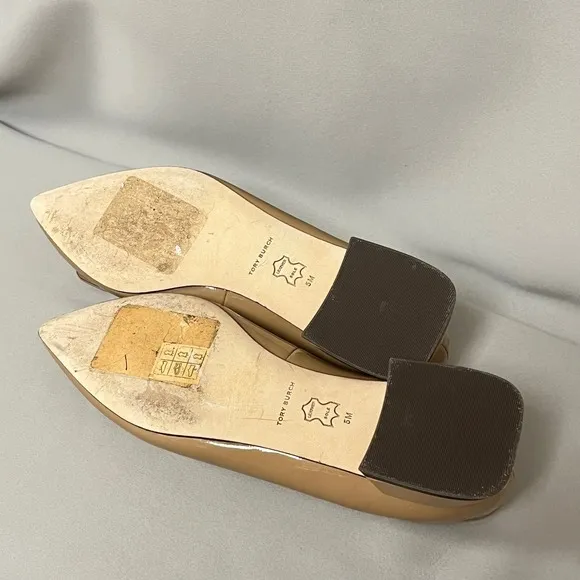Tory Burch Leather Pointed Toe Block‎ Heel Pumps Beige Size 5M