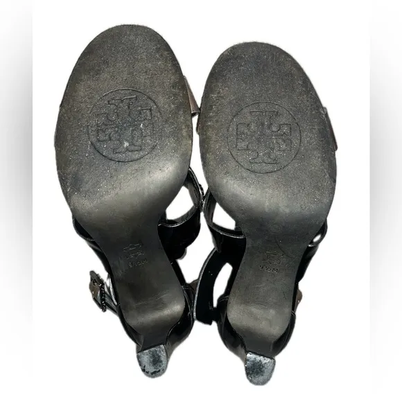 TORY BURCH Metallic Teagan Leather Caged T Strap GLADIATOR Heels 9.5M $399MSRP