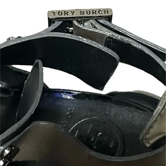 TORY BURCH Metallic Teagan Leather Caged T Strap GLADIATOR Heels 9.5M $399MSRP