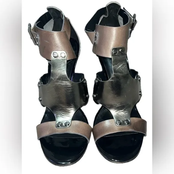 TORY BURCH Metallic Teagan Leather Caged T Strap GLADIATOR Heels 9.5M $399MSRP