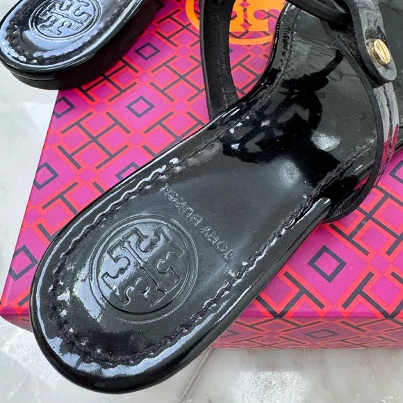 Tory Burch Miller Sandals Black Patent Leather Size 6