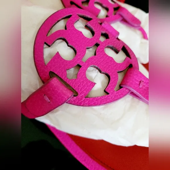 Tory Burch Miller Tumbled Leather Thong Sandals Imperial Pink/Brill8ant Red 9