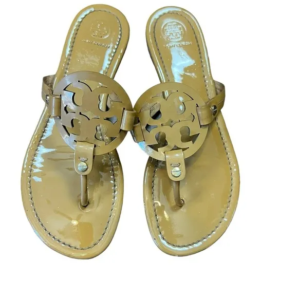 Tory Burch Sand Tan Nude Patent Leather Millers Sandals