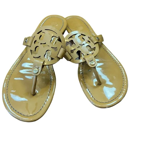 Tory Burch Sand Tan Nude Patent Leather Millers Sandals