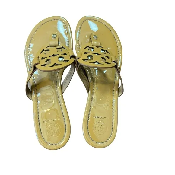Tory Burch Sand Tan Nude Patent Leather Millers Sandals