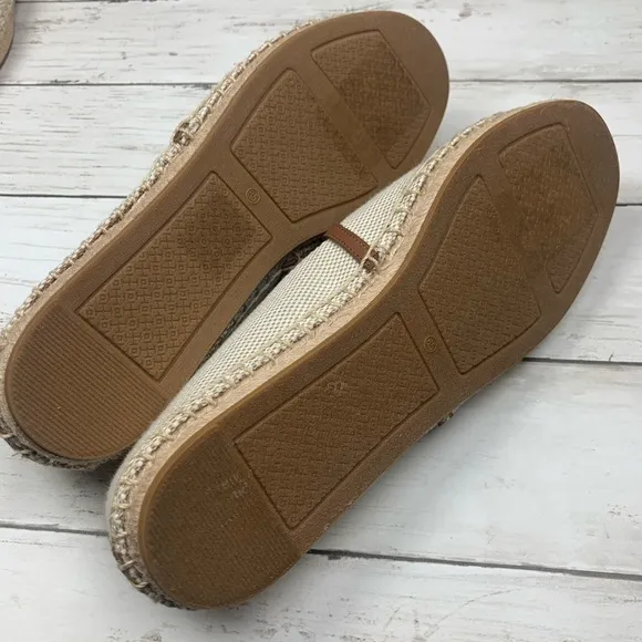 Tory Burch Sidney Flats Espadrille Slip On Logo Leather Brown Tan New 8 1/2