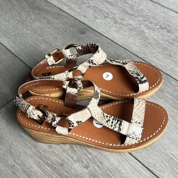 Tory Burch Snakeskin wooden platform Wedge Sandals size 7