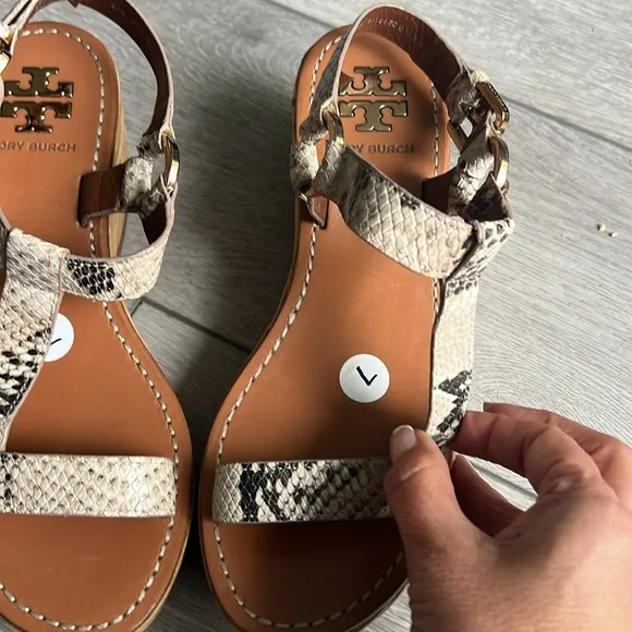 Tory Burch Snakeskin wooden platform Wedge Sandals size 7