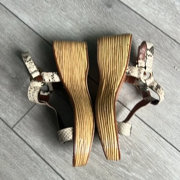 Tory Burch Snakeskin wooden platform Wedge Sandals size 7