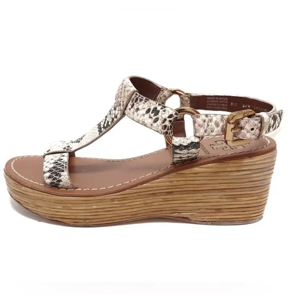 Tory Burch Snakeskin wooden platform Wedge Sandals size 7