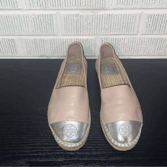 TORY BURCH Women's Beige and Silver Color Block Espadrille Flats