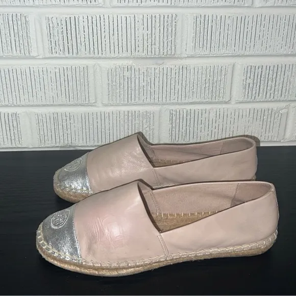 TORY BURCH Women's Beige and Silver Color Block Espadrille Flats