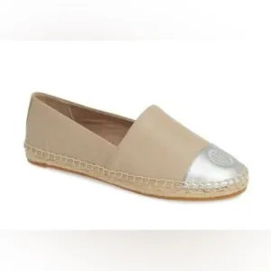 TORY BURCH Women's Beige and Silver Color Block Espadrille Flats