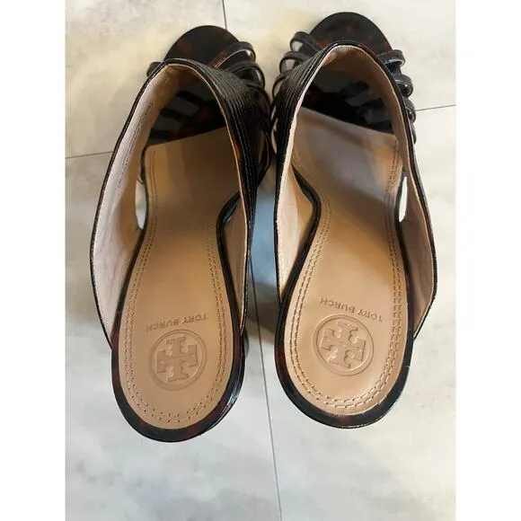Tory Burch Women’s Brida Mules Tortoise Shell  Shoes Sandals Size 11 Block Heel