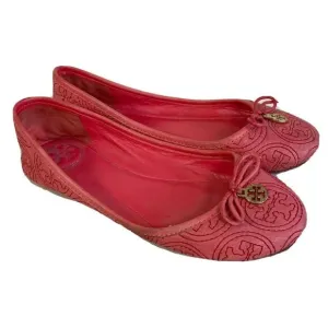 Tory Burch Womens Chelsea Stitched Logo Ballet Flats Shoes Red Size 5 M Pink