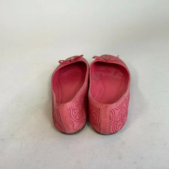 Tory Burch Womens Chelsea Stitched Logo Ballet Flats Shoes Red Size 5 M Pink