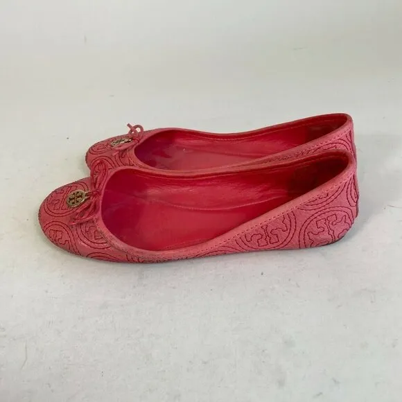 Tory Burch Womens Chelsea Stitched Logo Ballet Flats Shoes Red Size 5 M Pink