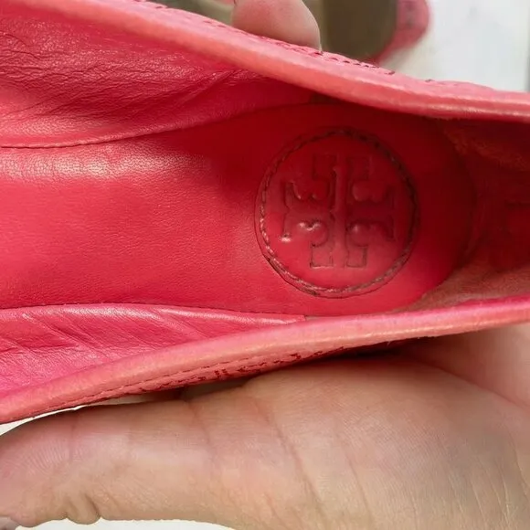Tory Burch Womens Chelsea Stitched Logo Ballet Flats Shoes Red Size 5 M Pink