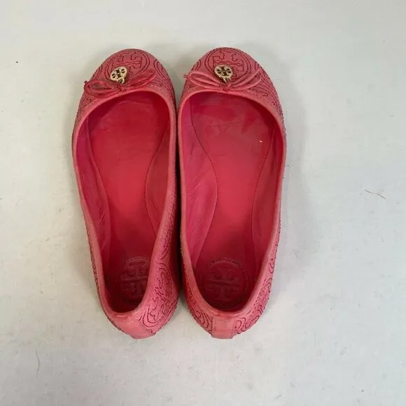 Tory Burch Womens Chelsea Stitched Logo Ballet Flats Shoes Red Size 5 M Pink