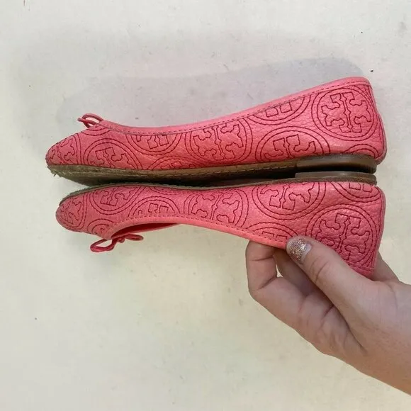 Tory Burch Womens Chelsea Stitched Logo Ballet Flats Shoes Red Size 5 M Pink