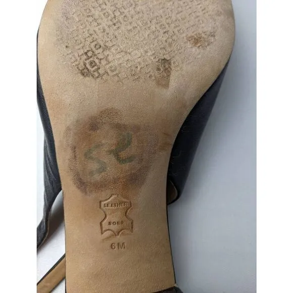Tory Burch Black Benton Leather Mini Cap Slingback Pump Sandals Shoes Sz 6