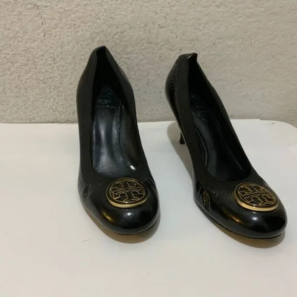 Tory Burch Heels Shoes Black Leather Size 9 M low heels Close Toe