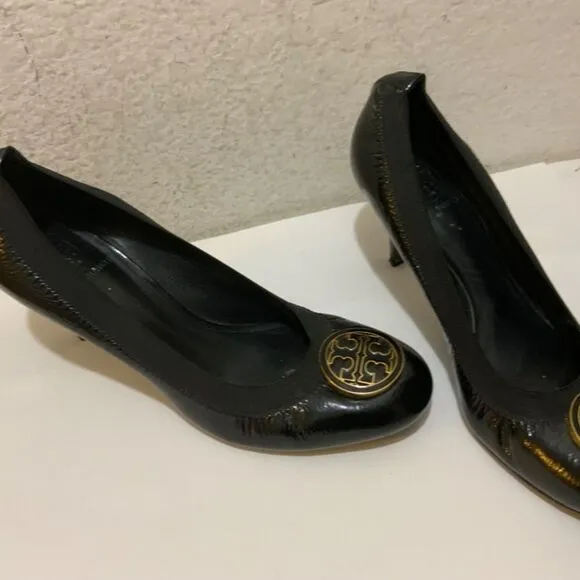 Tory Burch Heels Shoes Black Leather Size 9 M low heels Close Toe