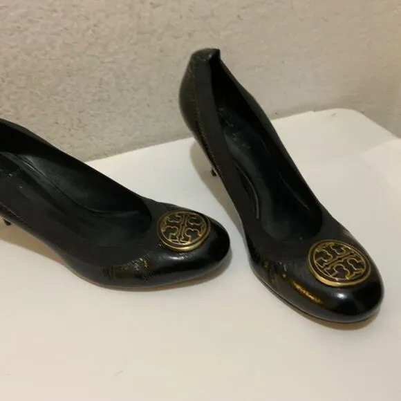 Tory Burch Heels Shoes Black Leather Size 9 M low heels Close Toe