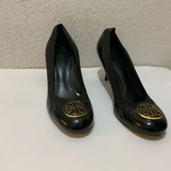 Tory Burch Heels Shoes Black Leather Size 9 M low heels Close Toe