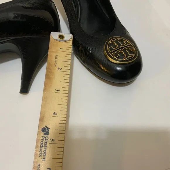 Tory Burch Heels Shoes Black Leather Size 9 M low heels Close Toe