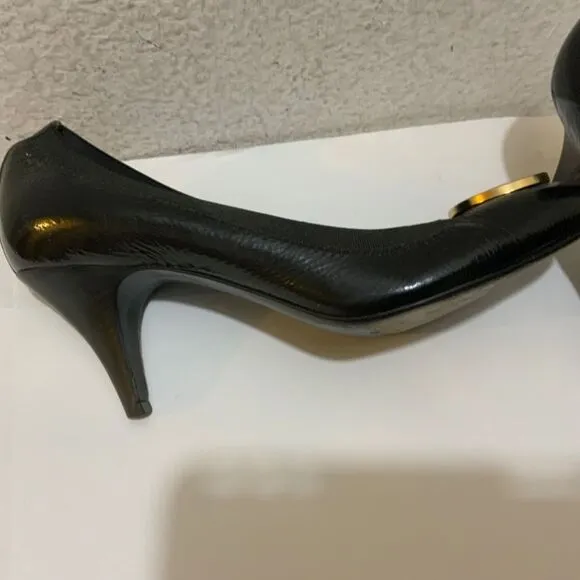Tory Burch Heels Shoes Black Leather Size 9 M low heels Close Toe