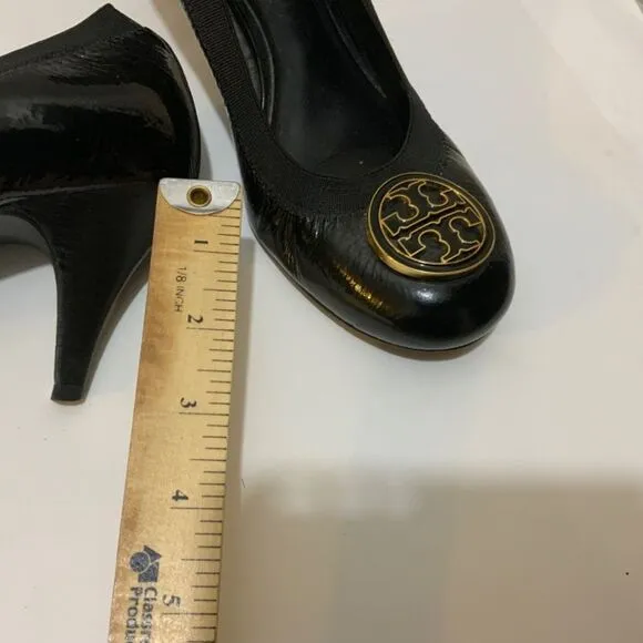 Tory Burch Heels Shoes Black Leather Size 9 M low heels Close Toe