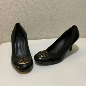 Tory Burch Heels Shoes Black Leather Size 9 M low heels Close Toe