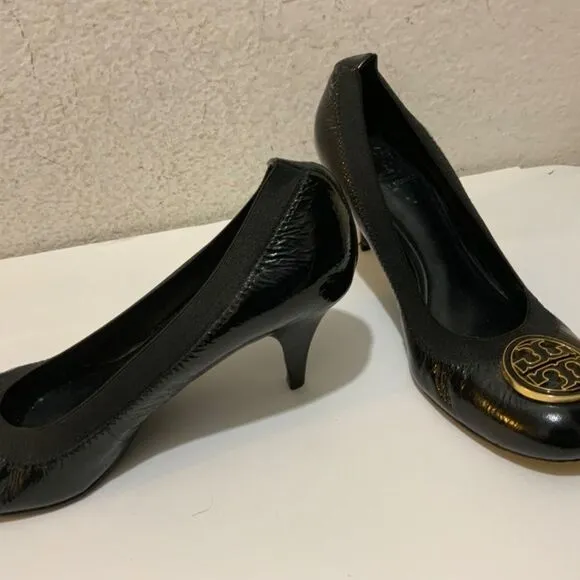 Tory Burch Heels Shoes Black Leather Size 9 M low heels Close Toe