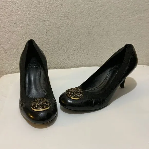 Tory Burch Heels Shoes Black Leather Size 9 M low heels Close Toe
