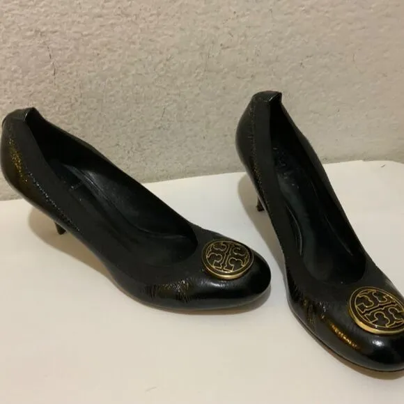 Tory Burch Heels Shoes Black Leather Size 9 M low heels Close Toe