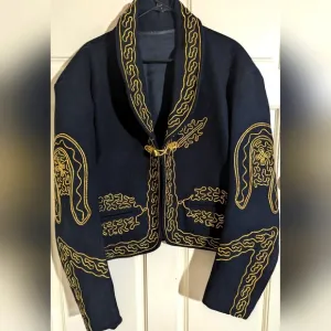 Traditional Black And Gold Charro Mariachi Suit Jacket Only Bird Design
