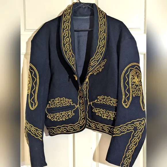 Traditional Black And Gold Charro Mariachi Suit Jacket Only Bird Design