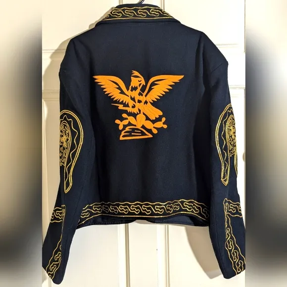 Traditional Black And Gold Charro Mariachi Suit Jacket Only Bird Design