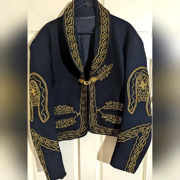 Traditional Black And Gold Charro Mariachi Suit Jacket Only Bird Design