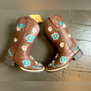 Twister Madelyn brown western cowboy boots flowers/leopard print size 9