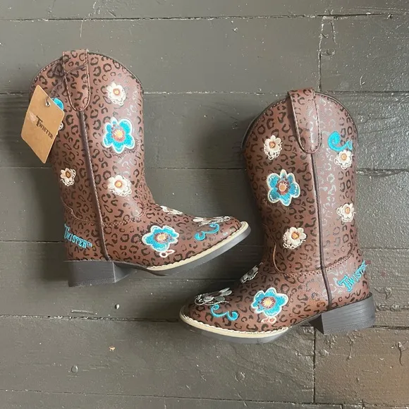 Twister Madelyn brown western cowboy boots flowers/leopard print size 9