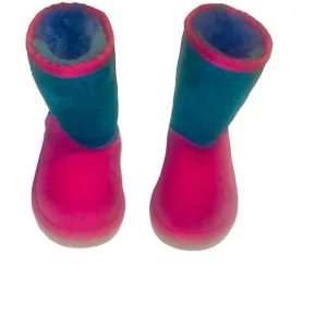𝅺Ugg kid girls pink green blue color block boots size 8